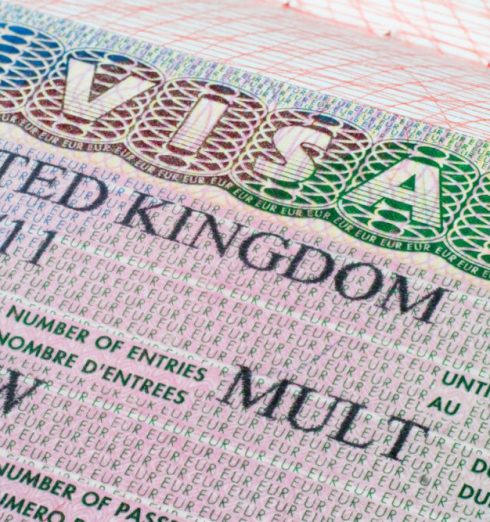 Close up United Kingdom visa in passport